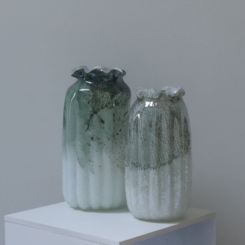 Emerald Tide Ribbed Vases